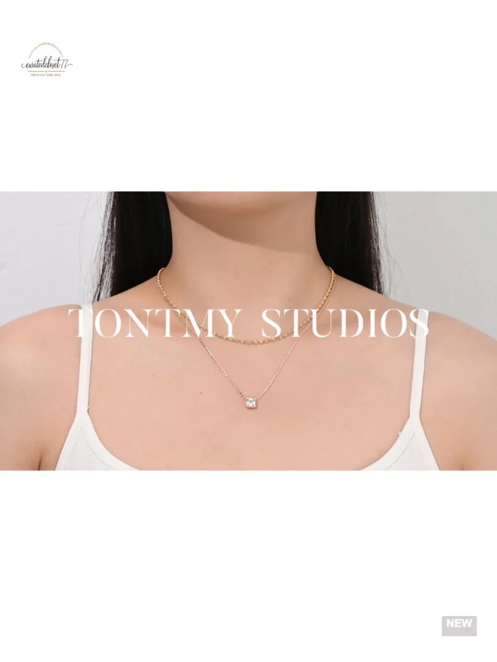 14K Gold Plated Layered Necklace Set Dainty CZ Pendant Choker